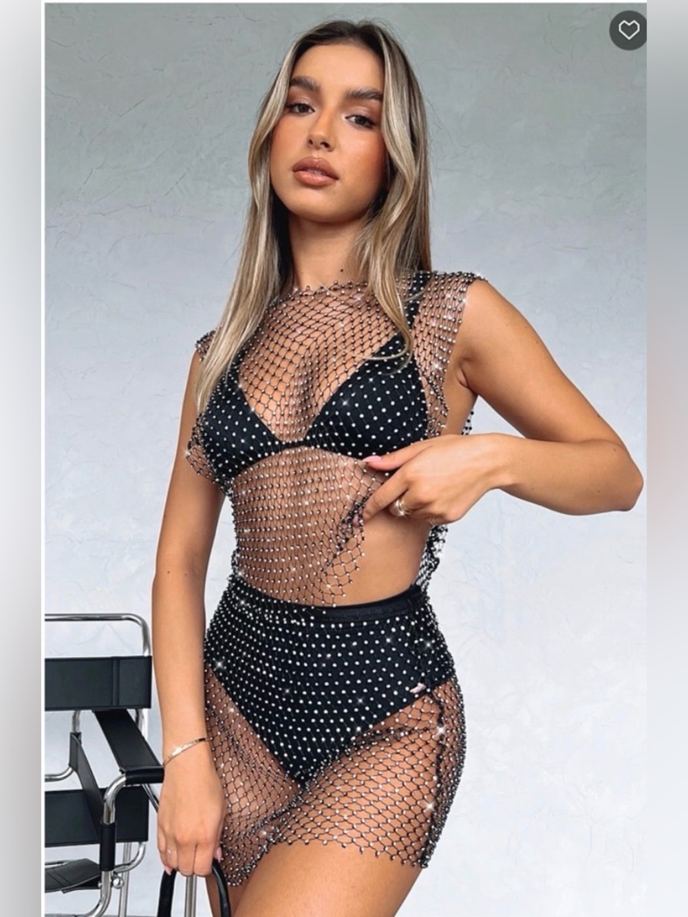 White fox play in louder top & feel it beat mini skirt Black mesh set